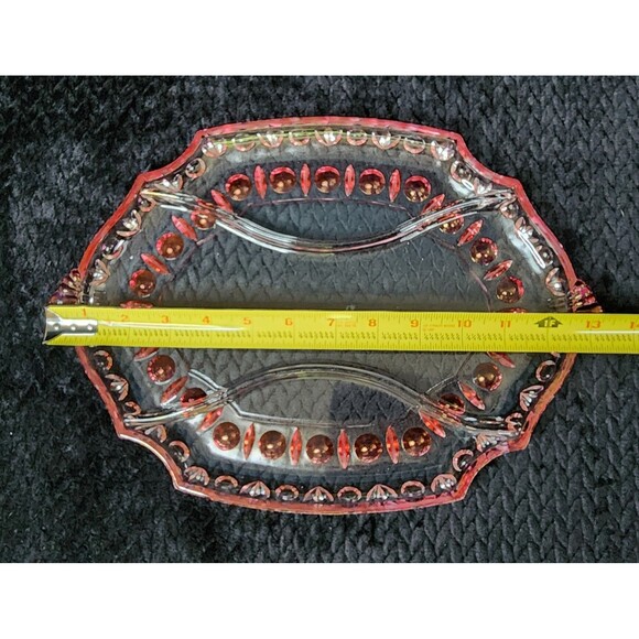 Duncan & Miller Ruby Flash Plaza 101 Oval Thumbprint Relish Dish – 1930s–1940s - Picture 10 of 11